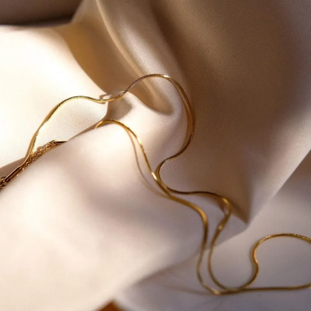 18K Gold Plated Snake 1mm Chain Herringbone Necklace